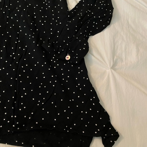 j jill black button down long sleeve blouse white speckles shirt - Picture 8 of 11